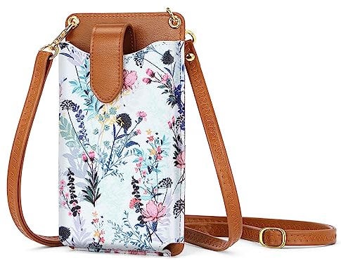 Peacocktion Handytasche zum Umhängen, Kleine Umhängetasche Damen, Crossbody Handytasche Geldbörse, Handy Umhängetasche mit Kartenfächer, Crossbody Tasche für Damen, 05-Braun Floral