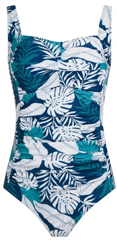 Aidotop Womens One Piece Swimsuit Tummy Control Swimwear with Retro Ruched Monokini Bathing Suits(7Blue White Leaf,XXL)