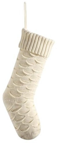 Hixingo Weihnachtsstrumpf Personalisiert, Große 46cm Klassische Gestrickt Einfarbig Passend Nikolausstrumpf, Weihnachtssocken zum Aufhängen und Befüllen Kamin Weihnachtsbaum Deko (Beige)
