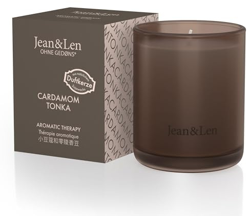 Jean & Len Aromatic Therapy Cardamom & Tonka, natürliche Sojawachskerze, warmer-würziger Duft, Brenndauer 4 hrs, Duftkerze im Glas, vegan, 120 gr