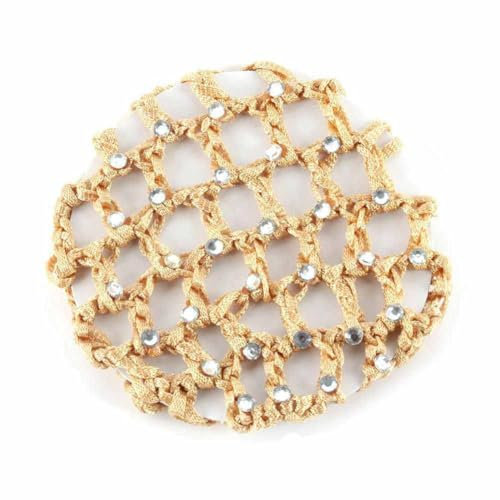 SHTGOI 2 Stück Haarnetz Dutt mit Strass Bun Frisurenhilfe Stoff Knotennetz Glitzer Kristall Haarnetze Frisuren Elastisch Bun Net für Mädchen Frauen Ballett Gymnastik Eiskunstlauf Tanz Gelb