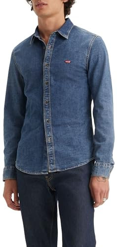 Levi's Men's Long-Sleeve Battery Housemark Slim Button Down Shirt, Trinity Medium Wash, S