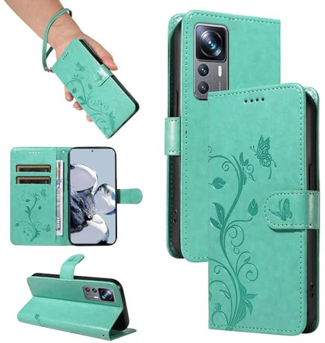 SRISHP Hülle für Xiaomi 12T Pro/Xiaomi 12T Hülle, Premium PU Leder Handyhülle mit Band, Magnet Flip Case für Xiaomi 12T Pro/Xiaomi 12T, Grün