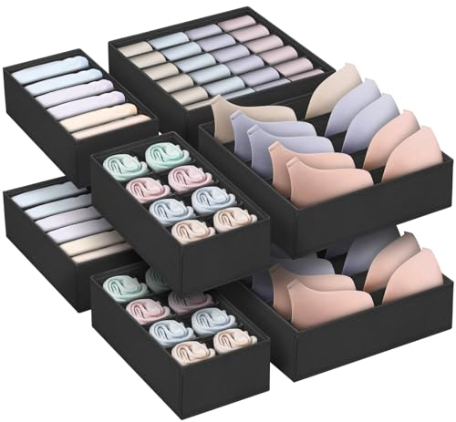 POWZOO 8-Teiliges Set Unterwäsche Organizer,Aufbewahrungsbox Schrank,Faltbare Stoff Schubladen Organizer,Washable Grau Ordnungssystem Kleiderschrank.für Baby kleidung,BHS, Socken, Krawatten.