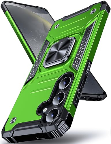 DASFOND Armor Hülle für Samsung Galaxy S24 5G Case Militär Stoßfest Handyhülle [Upgrade 2.0] 360 Grad Metal Ring Halter Ständer Schutzhülle [für Handyhalterung Auto Magnet], Grün