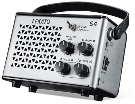 LEKATO Amplificador de Guitarra eléctrica, Mini Amplificador de Guitarra portátil de 10 W, Combo de Amplificador de Guitarra Recargable con Efecto Limpio y distorsión, Bluetooth, diseño Retro