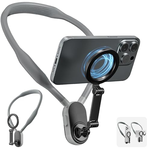 TaoAcc Magnetic Neck Mount for POV Vlog iPhone Android Phones - Magsafe Neck Phone Holder (Grey)