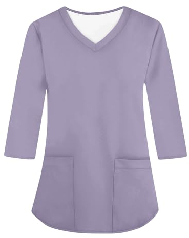 Saymany Kasack Damen Uniform T Shirt Dünner Stoff Damen Pflege Kleidung Damen Shirt Damen Elegant Medizinische Berufsbekleidung, Arbeitskittel Damen Kasack Damen Pflege(7-Light Purple,M