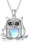 YFN Mondstein Eulen Halskette Halskette mit Eulen-Anhänger aus 925er-Sterlingsilber mit Kristallen Anhänger in Tierform Silberschmuck Geschenk für Damen Mädchen