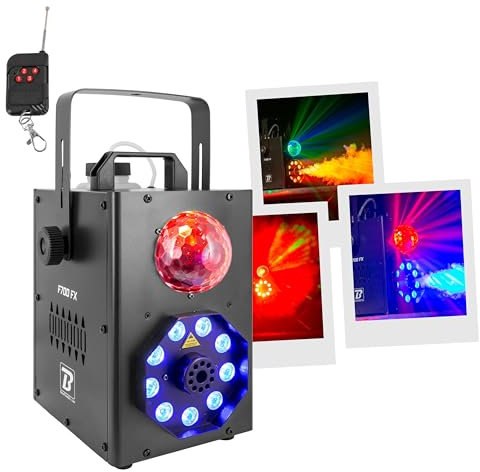 BoomToneDJ F700 FX Machine à fumée - Jeux de lumière pour soirée - Lumière Disco portable - Lumières LED RGB intégrées - Détection musicale - Télécommande incluse - Ambiance pour mariage, fête