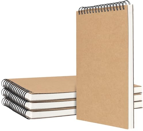 CHUENHEI 4 Stück Skizzenblock A5, 60 Seiten/30 Blatt Zeichenblock A5, Blanko Skizzenblock, 14.7 x 21 cm, Skizzenbuch A5 für Zeichnungen und Skizzen, Braun
