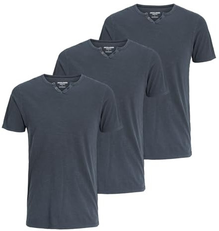JACK & JONES 3er Pack Herren Shirts T-Shirts Kurzarmshirts JJESPLIT Neck Tee SS, Farbe:Navy, Artikel:-Navy Blazer, Größe:M