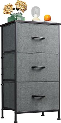 WLIVE Fabric Drawers, Chest of Drawers with 3 Drawers, Storage Unit with Drawers with Wood Top Steel Frame, Storage Organizer Unit for Bedroom, Living Room, Kids Room, Black Walnut