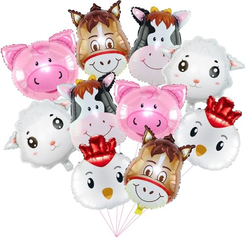 Bauernhof Tiere Folienballon Kindergeburtstag, 10 Stück Farm Balloon Helium Ballons Geburtstag Deko Niedlich Tier Folienballons Kinder für Farm-Themenparty, Partydekorationen, Fotografiezubehör