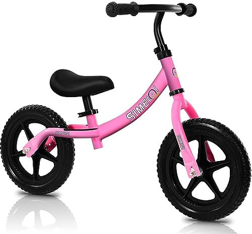 SIMEIQI 12 Zoll Kleinkind Laufrad 2-5 Jahre alt,Höhenverstellbar Sattel und Lenker,Licht Lauflernrad, Kinder fahrader für Jungen Mädchen (rosa)