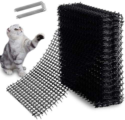 BrightArk 20pcs 15.5x20cm Anti Cat Spikes, Cat Scat Mat with Spikes with 20 U-shaped Pegs, Plastic Cat Deterrents for Gardens, Fence