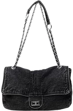 Farcauo Denim Umhängetasche Große Kapazität Mode Denim Crossbody Damen Vintage Crossbody Geldbörse Handtasche Pendler Tote Schwarz Frauen täglich Dating Taschen