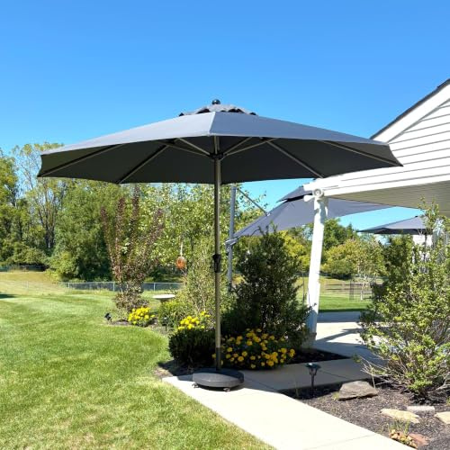PURPLE LEAF Sonnenschirm 350 cm Rund mit Kurbel UV-Schutz, Grau | Robustes Aluminium, Leichtgängige Kurbel, Witterungsbeständigkeit, UV-Schutz Polyester, Wasserabweisend Sonnenschirm Gewerbe