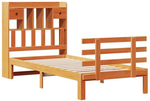 vidaXL Bed Bookcase without Mattress Wax Brown 90 x 200 cm in Pine