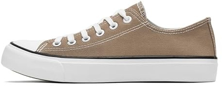 Ladies Canvas Shoes Low Top Trainers for Women Men Classic Lace Up Sneakers Canvas Plimsolls Pumps Casual Tennis Shoes Light Brown