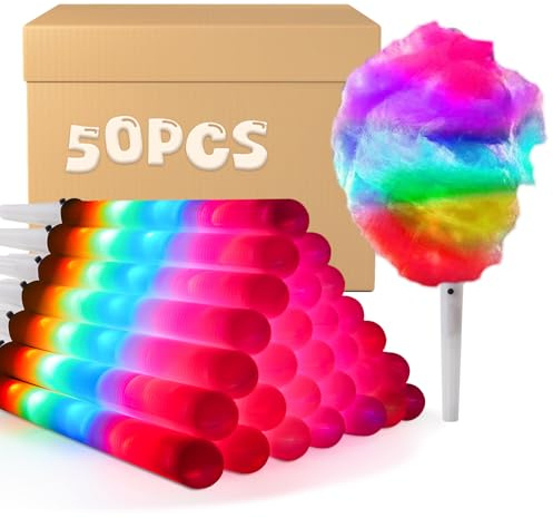 50 coni di zucchero filato a LED, luminosi, per feste, riutilizzabili e impermeabili, colori vivaci per Natale, compleanni ed eventi