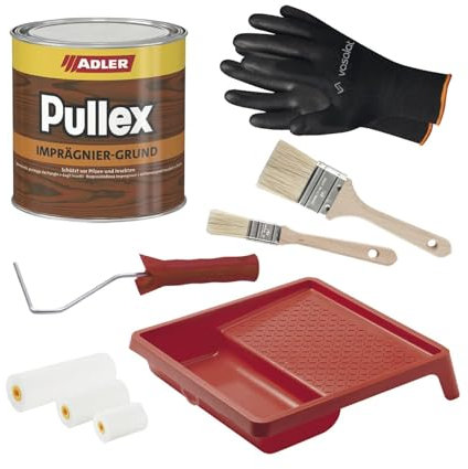 Adler Pullex Imprägniergrund - Grundierung Holz ideal zum Schutz vor Bläue, holzzerstörenden Pilzen und Insekten - mit 2x Pinsel + Lackroller Set mit Farbwanne, farblos 750ml