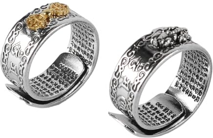 CENPEK 2 Stück Feng Shui Pixiu Mantra Ring Glücksbringer Silberring Verstellbare Größe Pi Xiu Schmuck Ring Feng Shui Amulett Reichtum