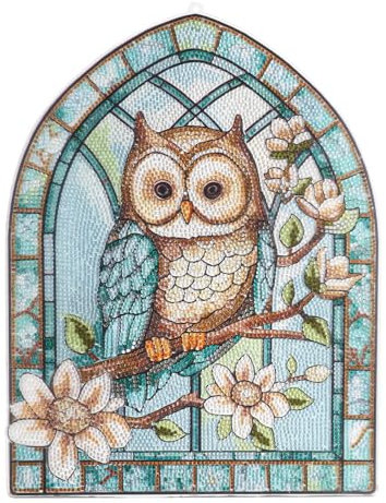 Ideen mit Herz Diamond-Painting-Fensterbild | Glaskunst-Optik | Dekoration & DIY | Material: PET (Eule mit Ast)