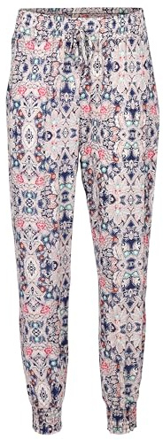 Easy Young Fashion Damen Sommerhose - Florale Freizeithose mit elastischem Bund - Lange Boho Hose - Strandhose Stoffhose aus Baumwolle 777