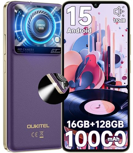 OUKITEL C60 Android 15 Teléfonos Inteligentes - 10000mAh Batería 16GB+128GB/1TB 6.88 Pantalla HD+ 90Hz Telefonos Moviles Libres 110db 120 LM Smartphone 4G DualSIM/Peso 298g/OTG/GPS/Fingerprint/Face ID