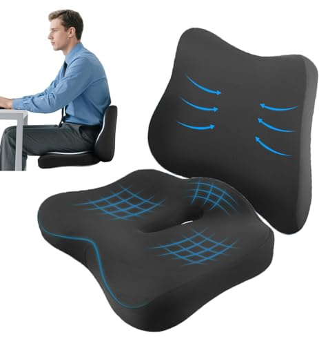 Orthopädisches Sitzkissen & Lendenkissen, Ergonomisches Memory Foam Steißbeinkissen für Rollstuhl, Autostuhl und Bürostuhl, Entlastung, Schmerzlinderung, Lenden Hüfte Unterstützung für Langes Sitzen