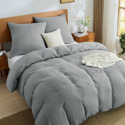 BEDELITE Musselin Bettwäsche 155x220 3teilig Baumwolle, Grau, ÖKO-TEX | Sommer Bettwäsche-Sets mit Reißverschluss, Bettbezug 155x220cm mit 2 Kissenbezüge 80x80 cm, weiche und atmungsaktiv