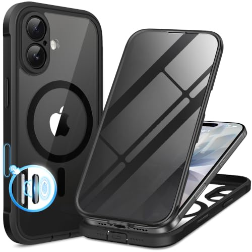 BERFY for iPhone 17 Case, Compatible with Magsafe, Black | Built-in Privacy Screen Protector, Full Camera Protection, Shockproof Full Body Magnetic Clear Phone Case 6.3