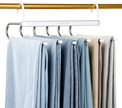 MOPUP Hosenständer, platzsparend, 1er-Pack 6-in-1-Hosenständer aus Edelstahl, multifunktionaler, Rutschfester, magischer Hosenständer für Hosen, Schals, Jeans, Kleidung, Handtücher (weiß)