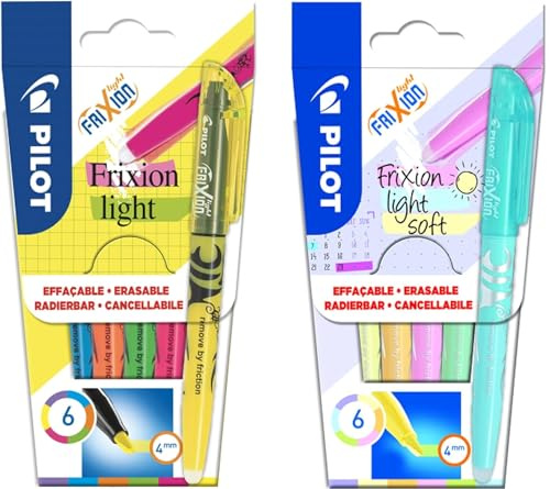 PILOT - Set FriXion Light - Radierbarer Textmarker - Keilspitze für feine oder breitere Linien (Pastell + Neon + Natureal Set, 12 Stück)