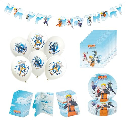 Chaks - Kit de fête Naruto enfants, accessoires pour anniversaire | Kit de décoration officiel Naruto pour fête, comprenant des assiettes, des serviettes, des ballons et une guirlande