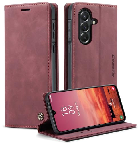 KZB für Samsung Galaxy A57 5G Hülle, Magnet Leder Klapphülle Stoßfest | Retro PU Leder, 2 Kartenfach, Standfunktion, Schutzhülle, Flip Case, Handyhülle für Galaxy A57 6,7'', Weinrot