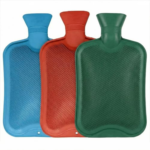 34 * 18cm Rubber Hot Water Bottle with Textured Grip,Leak Proof and Easy Fill,3 Pack for Muscle Pain Relief and Warmth(Random Colors)