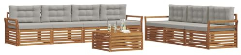 vidaXL Outdoor-Sofagarnitur mit Kissen 8 pcs Natürlich und Hellgrau, Gartenlounge, modernes Outdoor-Sofa-Set, langlebige Terrassenmöbel, Bequeme Sitzmöglichkeiten