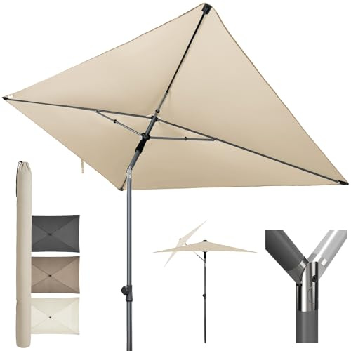 4smile SunnyShade Balkonschirm Rechteckig 210x140 cm, Sonnenschutz Balkon mit UV 50+, Sonnenschirm Balkon, platzsparend, höhenverstellbar und knickbar für Balkon, Beige