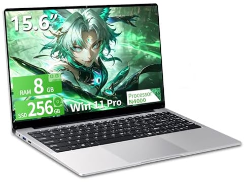 PC Portatile 15,6 Pollici Computer portatile Celeron N4000 Processore, Laptop 8GB RAM 256GB SSD, Notebook Schermo FHD Apertura 180° Full HD 1920 x 1080, WiFi 5, BT4.2, USB3.0, Mini HDMI, TF Card Slot