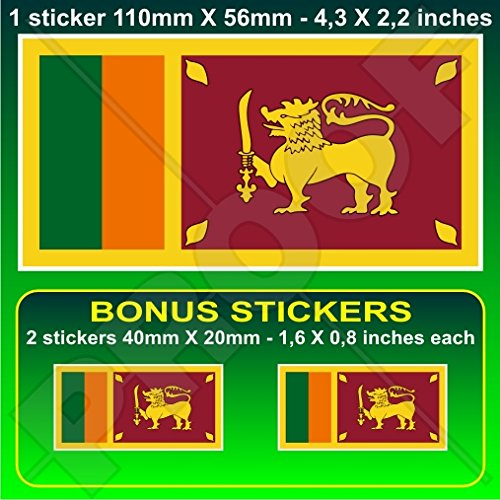 SRI Lanka Flagge Ceylon Sri Lankan 110 mm Vinyl-Aufkleber für Stoßstange, 1 + 2 Bonus