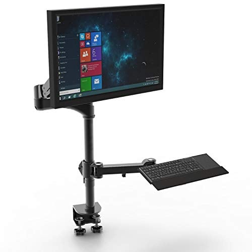Allcam Compact Workstation w/Gas Spring Monitor Arm & Keyboard Tray, Desk Clamp & Grommet Mount - in Black