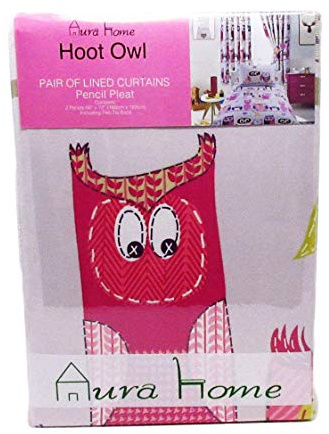 AuraHome Hoot Owl Cotton Curtains Pair with Pencil Pleat and Matching Tiebacks