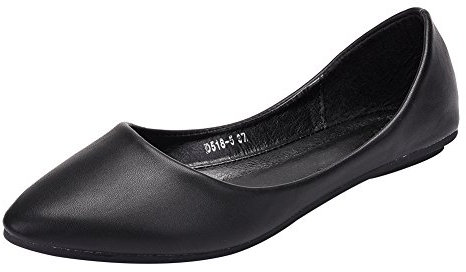 ANUFER Damen Ballerinas Spitze Zehe Mikrofaserleder Schlüpfen Kleid Pumpt Schuhe Schwarz SN020536 EU38