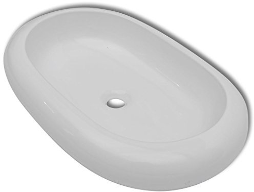 Festnight Keramik Waschbecken Oval Handwaschbecken Aufsatzbecken Wei? 63 x 42 x 12 cm für Badezimmer Waschzimmer