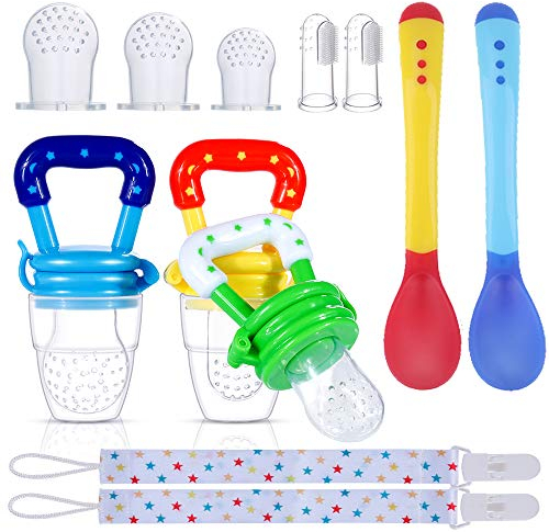 Faburo Chupete para Fruta Bebe, 12 unidades Alimentador Antiahogo Bebe | Mordedor Bebe Refrigerante con Precucharas Bebe Aprendizaje Cosas Adecuado para Juguetes Bebes 3~12 Meses y Regalo Bebe
