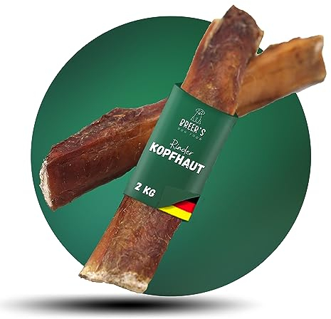 BREERs Getrocknete Rinderkopfhaut für Hunde 15cm, 2kg Belohnung-Snack Getreidefrei, Deutsche Herstellung, Leckerli Kauartikel für Große Hunde