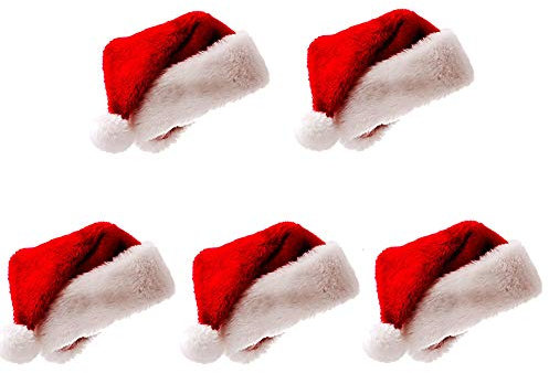 meioro Weihnachtsmütze Nikolausmütze Plüsch Hut Kind Erwachsene Hut Weihnachten Familie Partyzubehör Mütze Weihnacht(5Stück, Erwachsene)