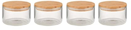 BUTLERS 4x Vorratsgläser mit Deckel 550ml luftdichter Glasbehälter Set -WOODLOCK- Vorratsdosen aus Borosilikatglas zur Aufbewahrung von Mehl, Zucker, Kaffeebohnen